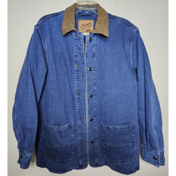 The Vermont Barn Coat Denim Corduroy Collar Womens Sz Large Outdoorsy Farm - Picture 2 of 12